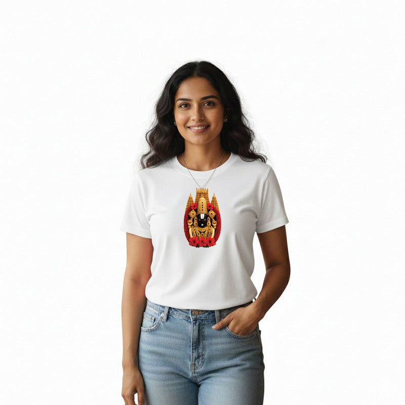 Women’s Graphic Print Round Neck T-Shirt-Thirupathi Balaji (170 GSM single jersey)