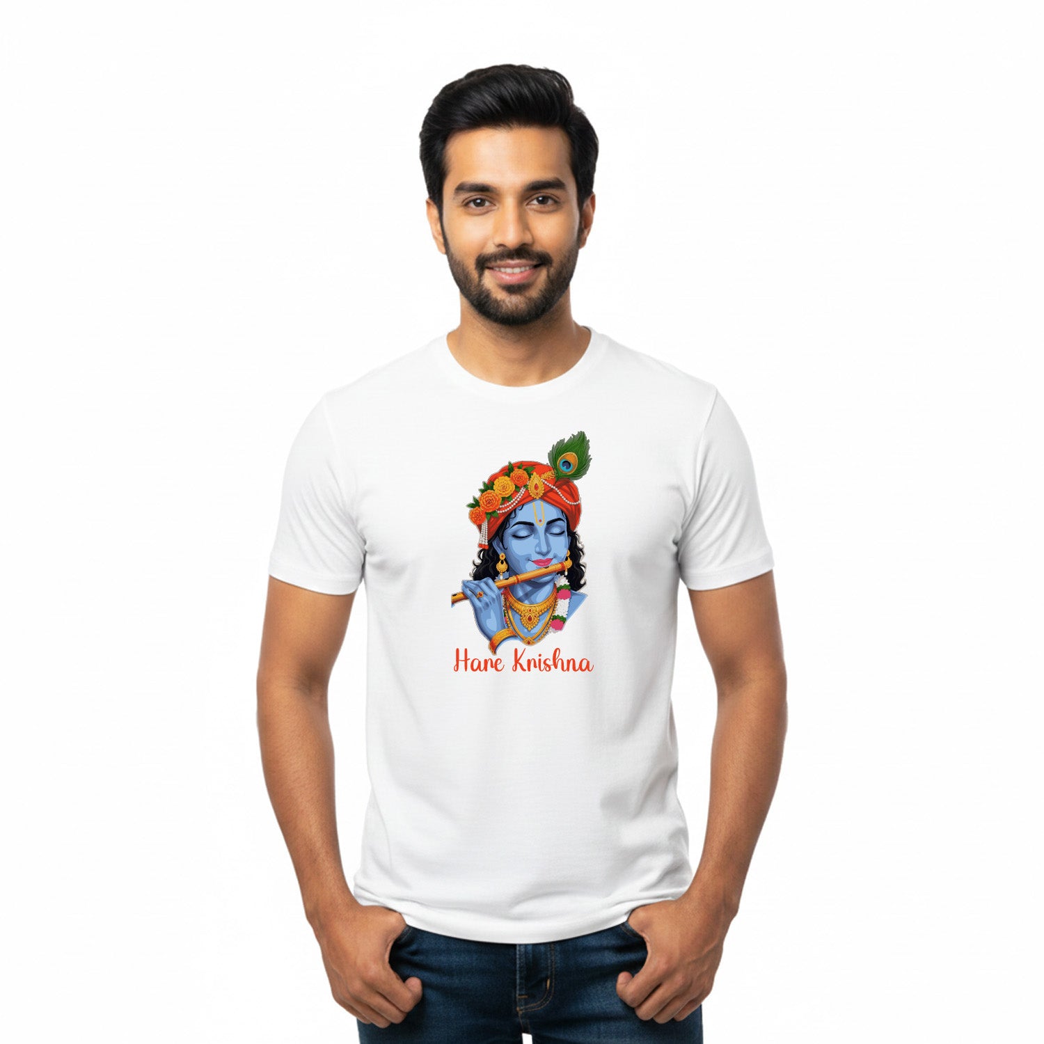 Men’s Graphic Print Round Neck T-Shirt- Krishna (170 GSM single jersey)