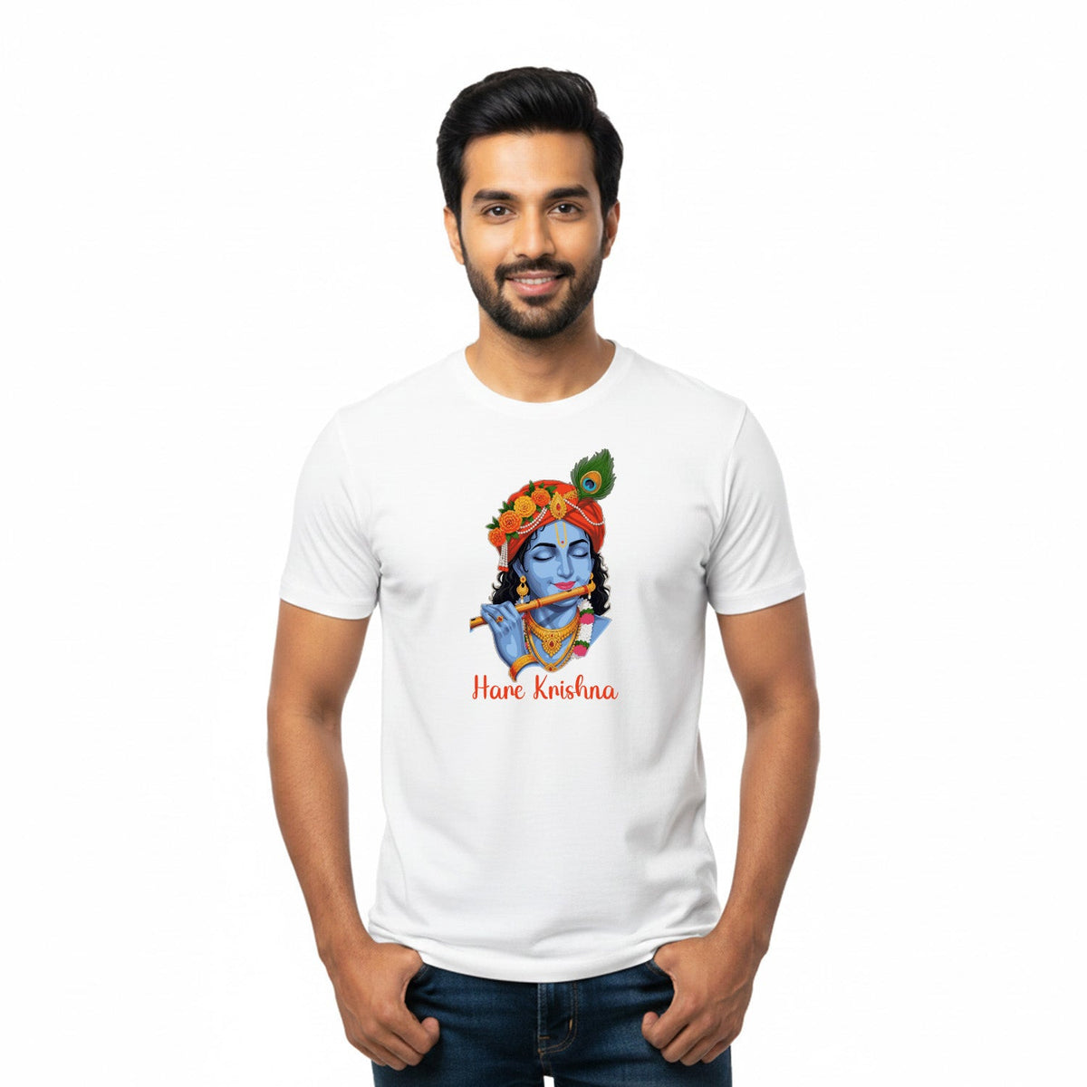Men’s Graphic Print Round Neck T-Shirt- Krishna (170 GSM single jersey)