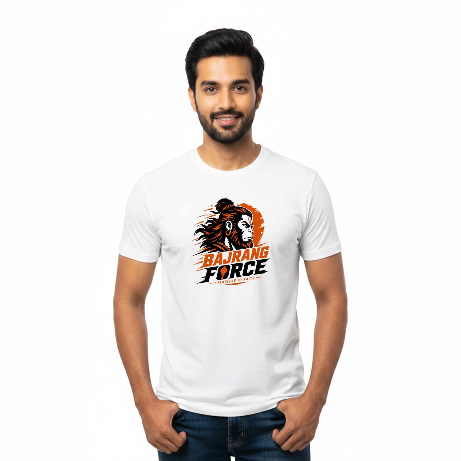 Men’s Graphic Print Round Neck T-Shirt- Hanuman (170 GSM single jersey)