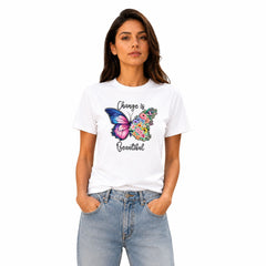 Women's Crew Neck t-shirt - Change is beautiful (170 GSM single jersey)