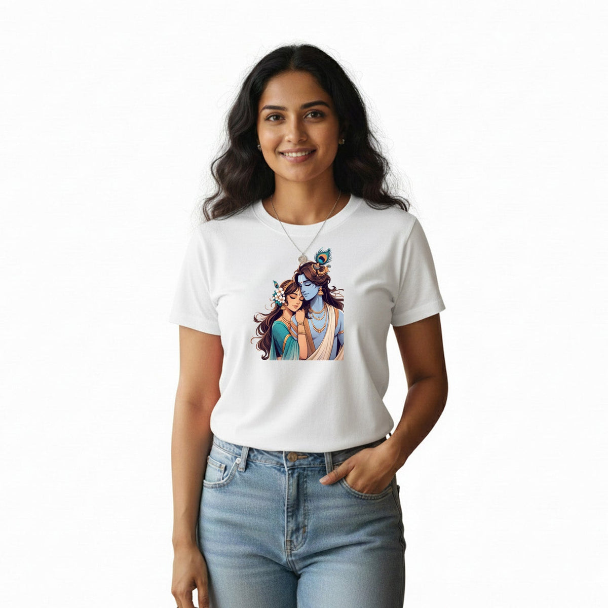 Women’s Graphic Print Round Neck T-Shirt- Krishna (170 GSM single jersey