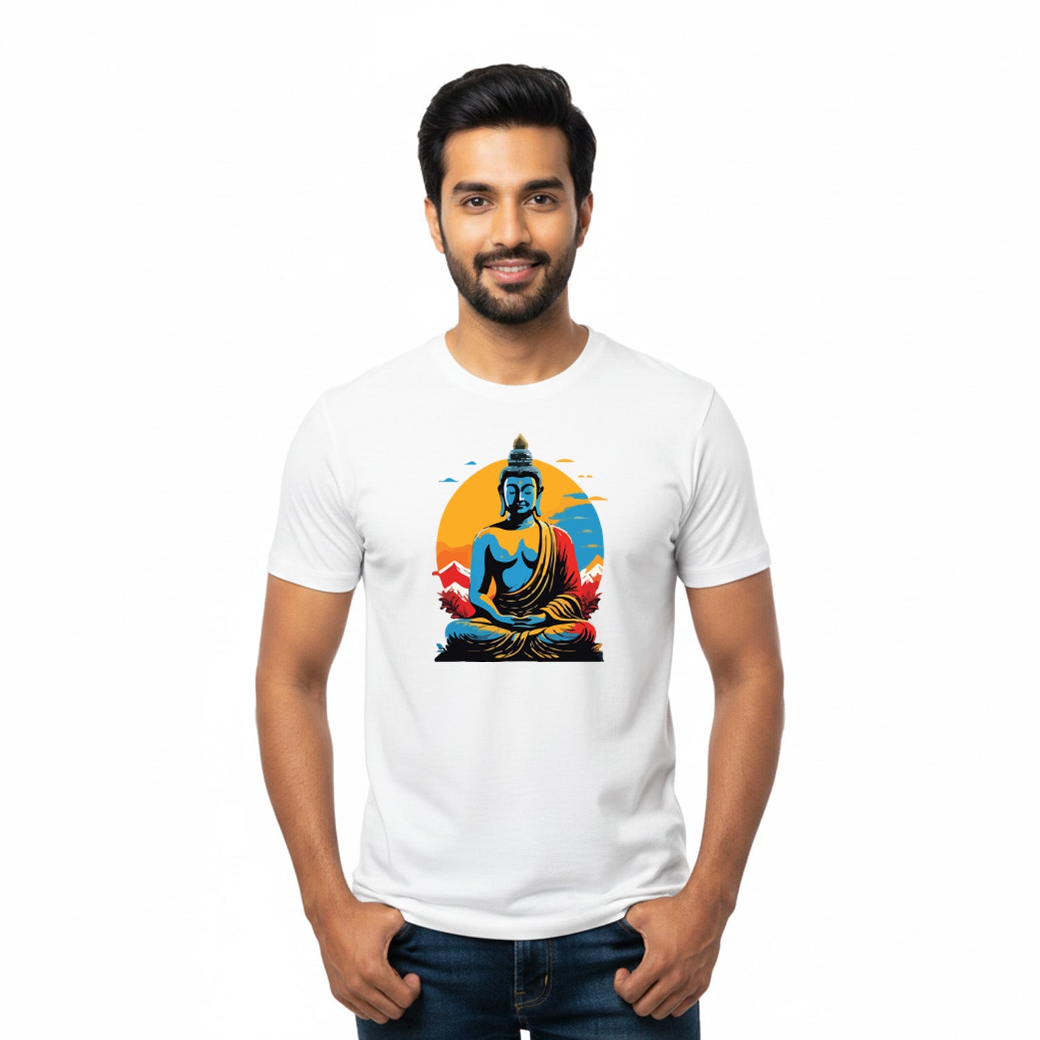 Men’s Graphic Print Round Neck T-Shirt- Buddha (170 GSM single jersey)