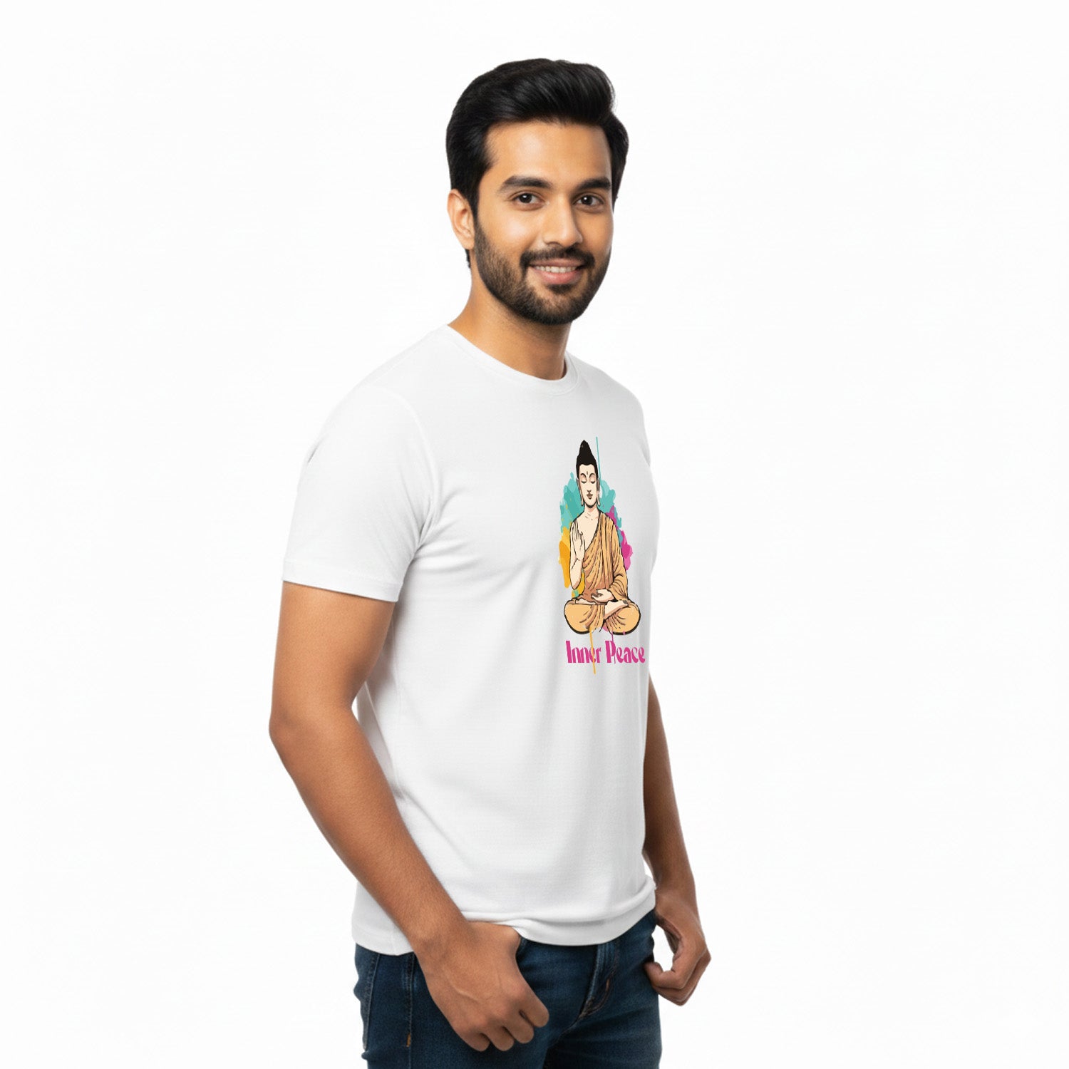 Men’s Graphic Print Round Neck T-Shirt- Buddha (170 GSM single jersey)