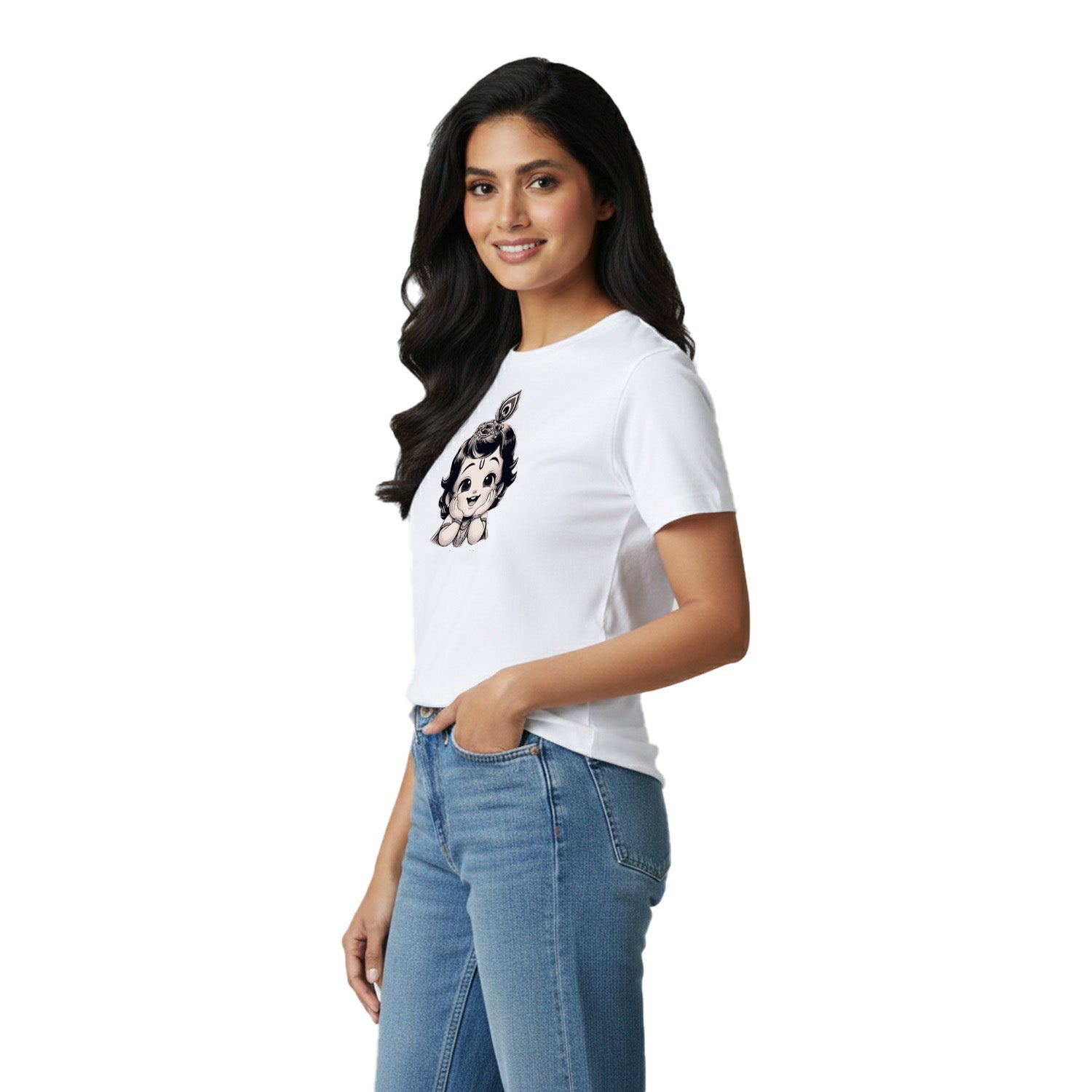 Women’s Graphic Print Round Neck T-Shirt- Krishna (170 GSM single jersey)
