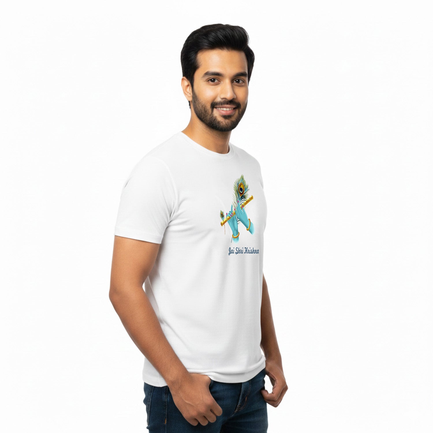 Men’s Graphic Print Round Neck T-Shirt- Krishna (170 GSM single jersey)