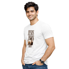 Men’s Graphic Print Round Neck T-Shirt-Jesus(170 GSM single jersey)
