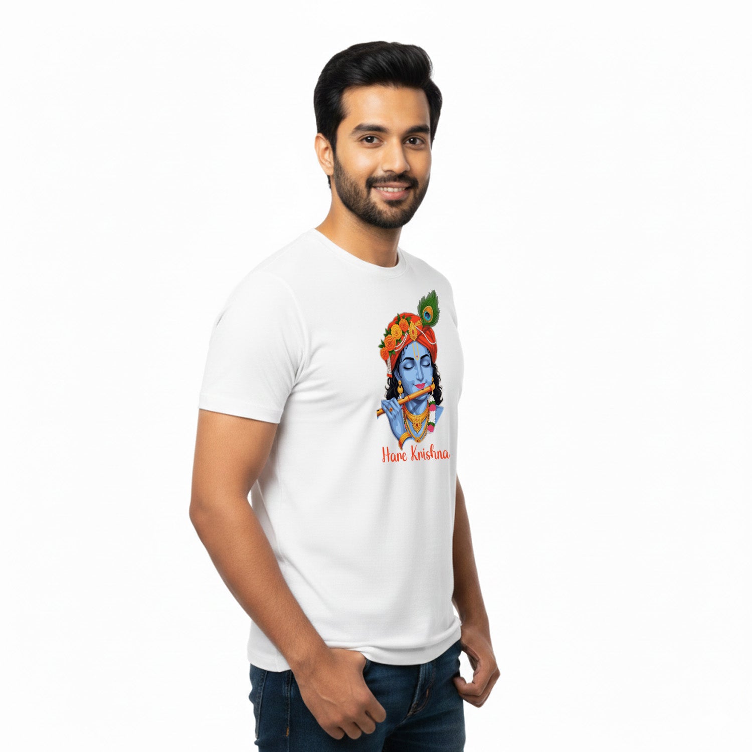 Men’s Graphic Print Round Neck T-Shirt- Krishna (170 GSM single jersey)