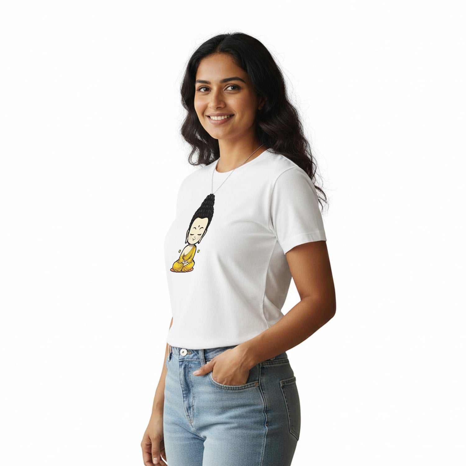 Women’s Graphic Print Round Neck T-Shirt- Buddha (170 GSM single jersey)