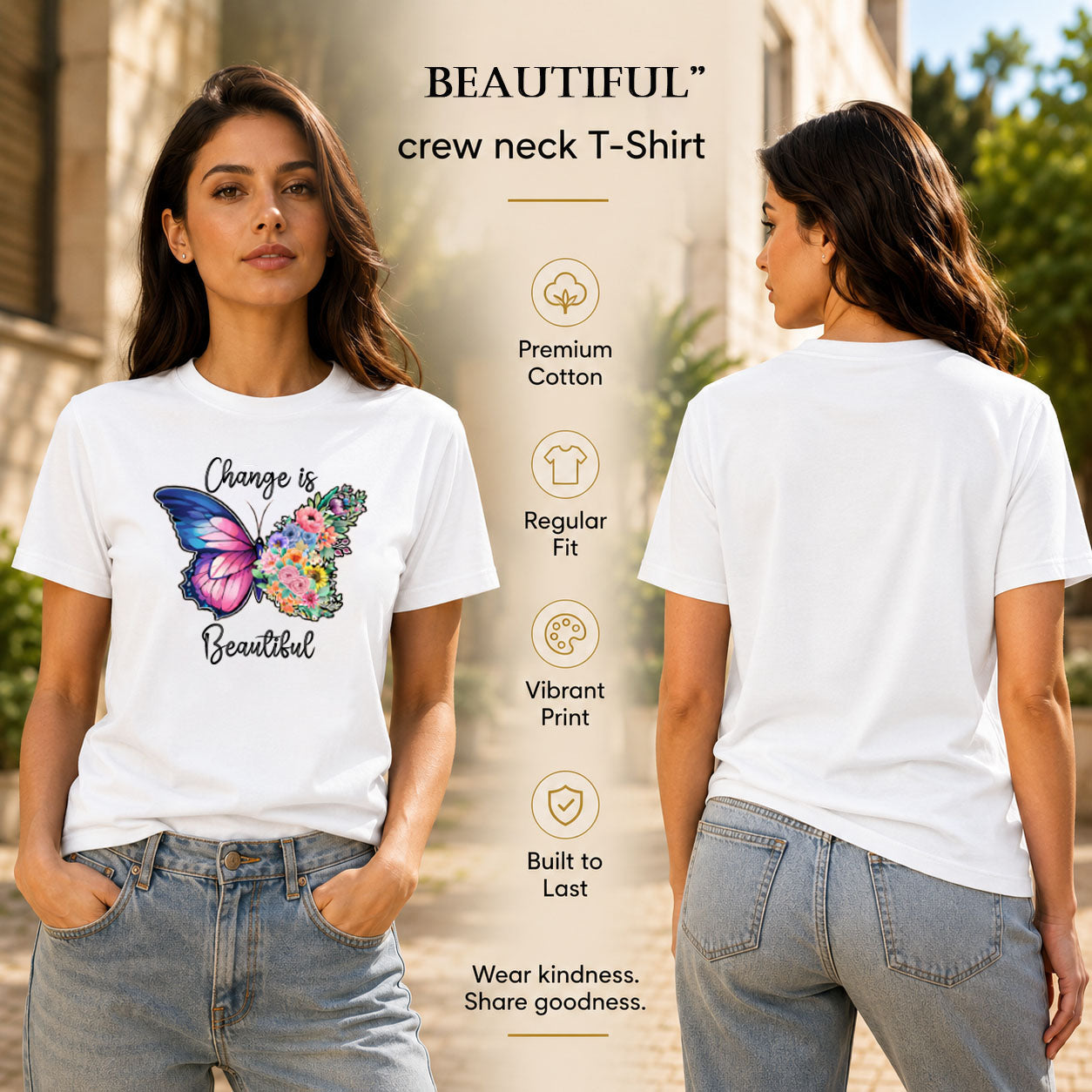 Women's Crew Neck t-shirt - Change is beautiful (170 GSM single jersey)