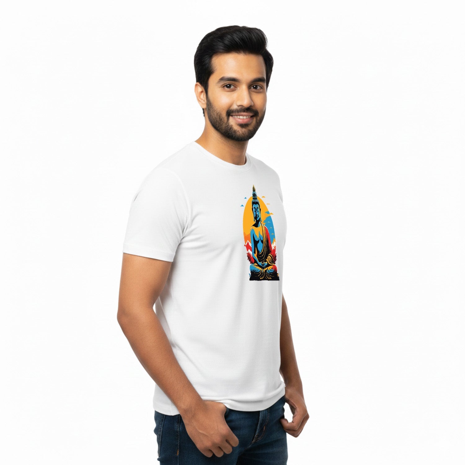 Men’s Graphic Print Round Neck T-Shirt- Buddha (170 GSM single jersey)