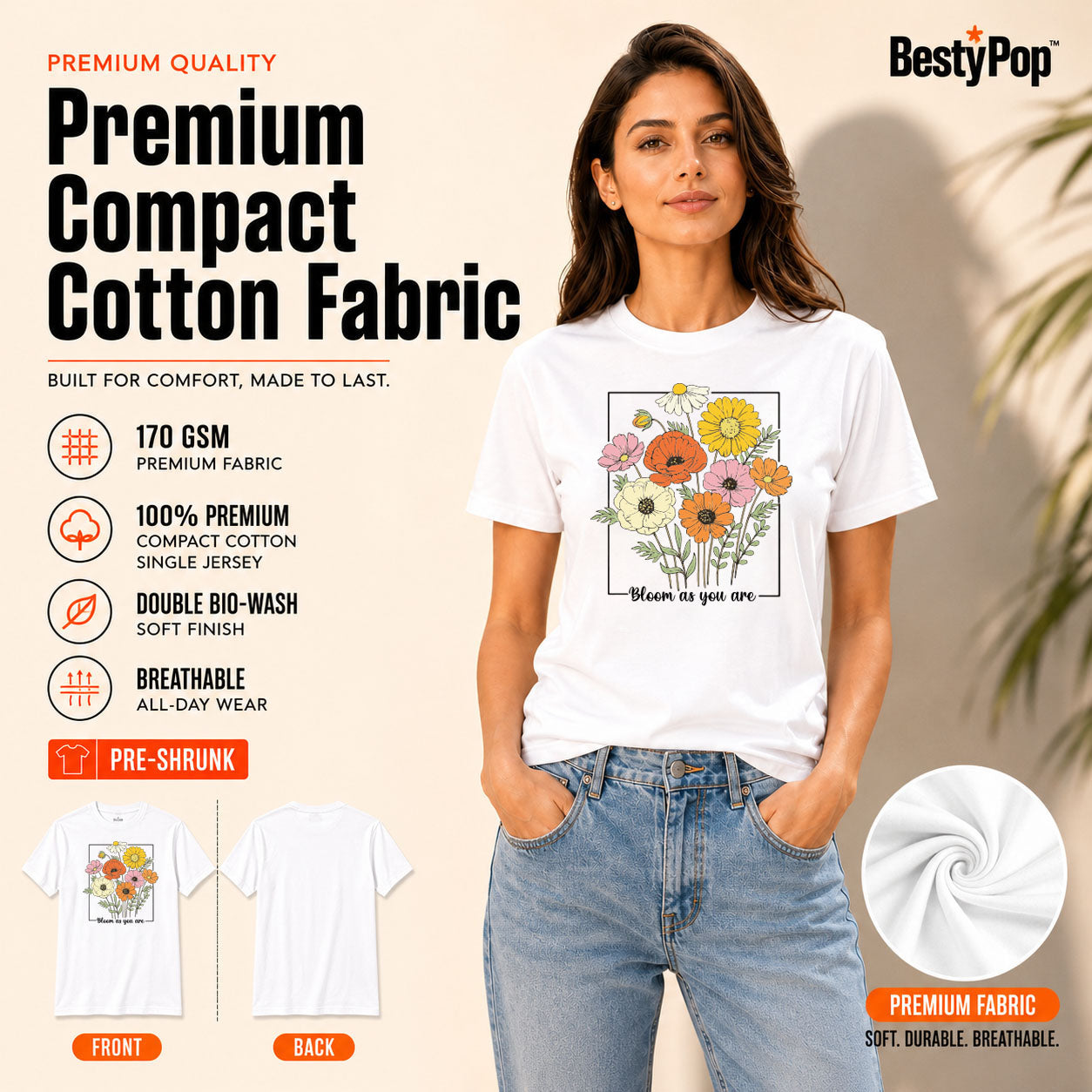 Women's Crew Neck t-shirt - Bloom as you are (170 GSM single jersey)