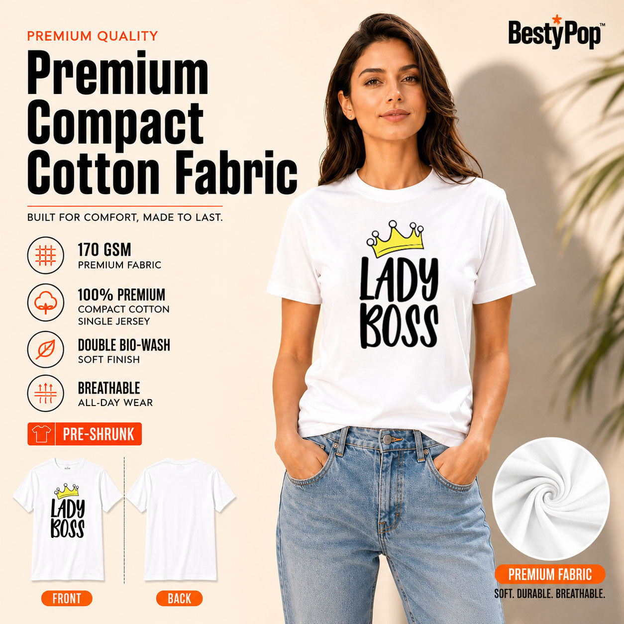 Women's Crew Neck t-shirt - Lady Boss (170 GSM single jersey)
