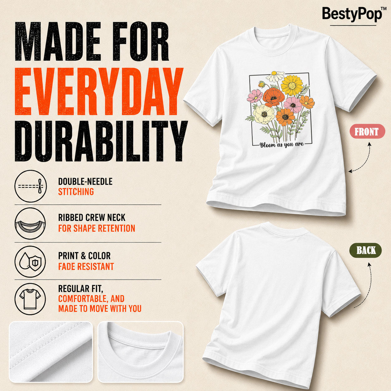 Women's Crew Neck t-shirt - Bloom as you are (170 GSM single jersey)