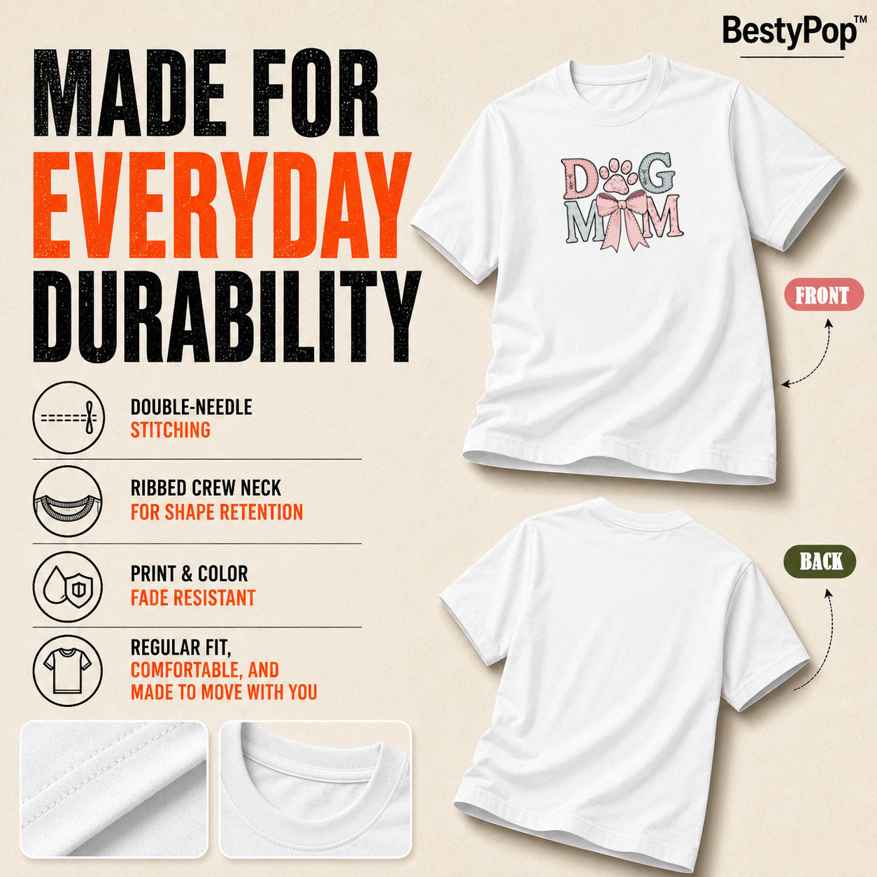 Dog Lover's Round Neck T-Shirts For Women - Dog Mom - (170 GSM) single jersey
