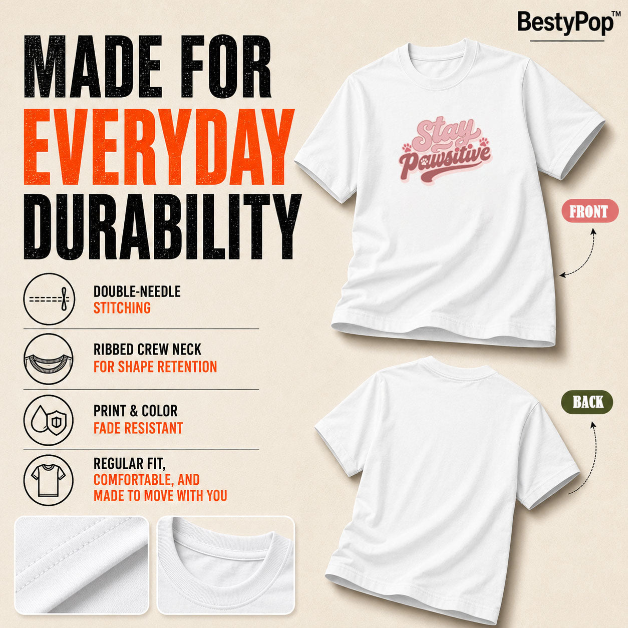 Dog Lover's Round Neck T-Shirts For Women - Stay Pawsitive - (170 GSM) single jersey
