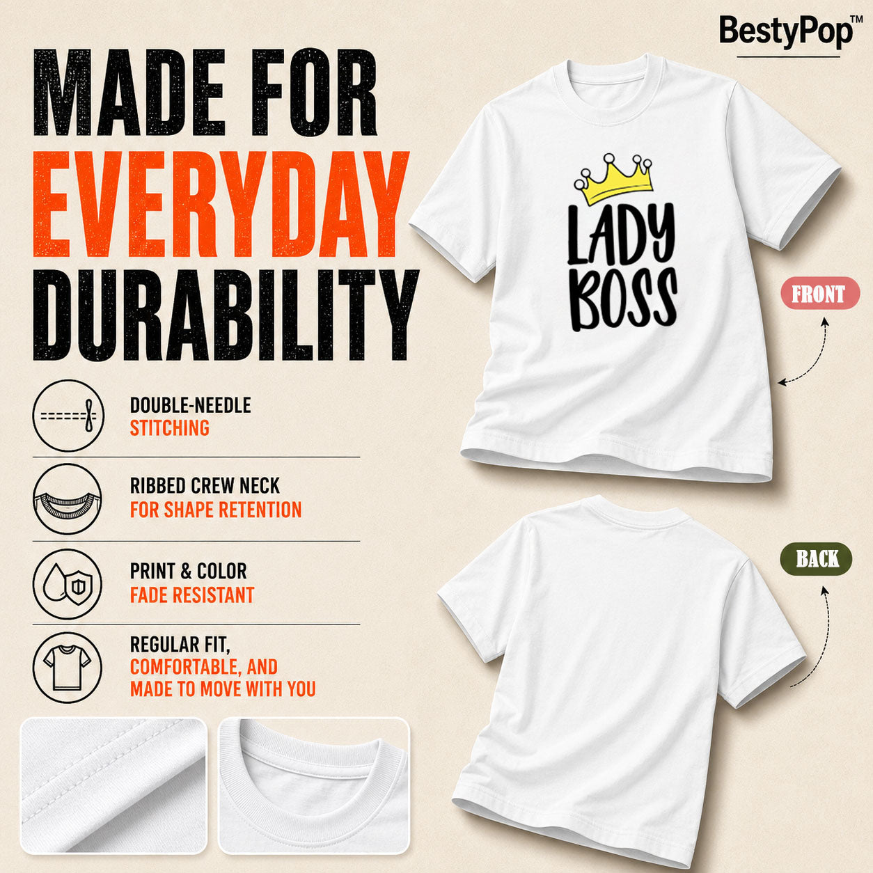 Women's Crew Neck t-shirt - Lady Boss (170 GSM single jersey)